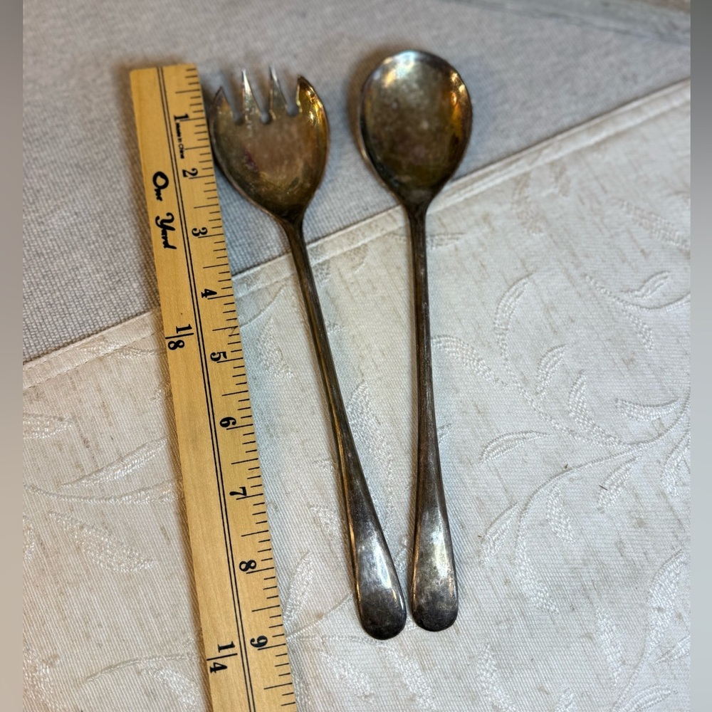 Large 9" Silver Plated Italy Salad Serving Set - Elegant Hostess Gift - Vintage - Picture 2 of 9
